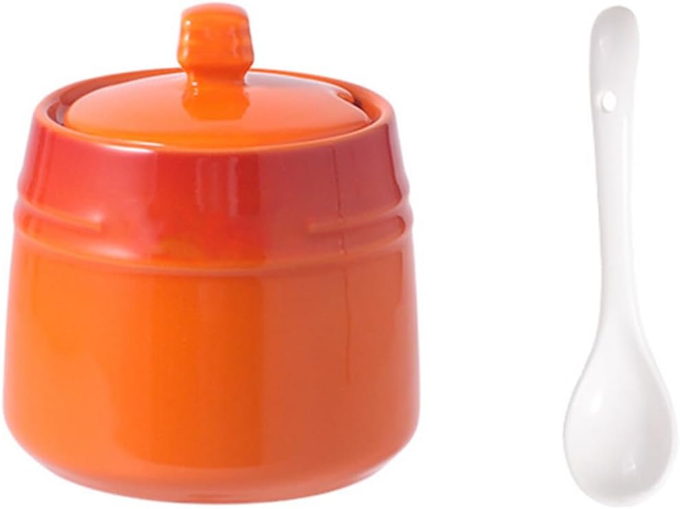 1set Ceramic Spice Jar with Spoon Multifunctional Seasoning Storage Container for Salt Sugar and Spices Kitchen Condiment Canister Accent