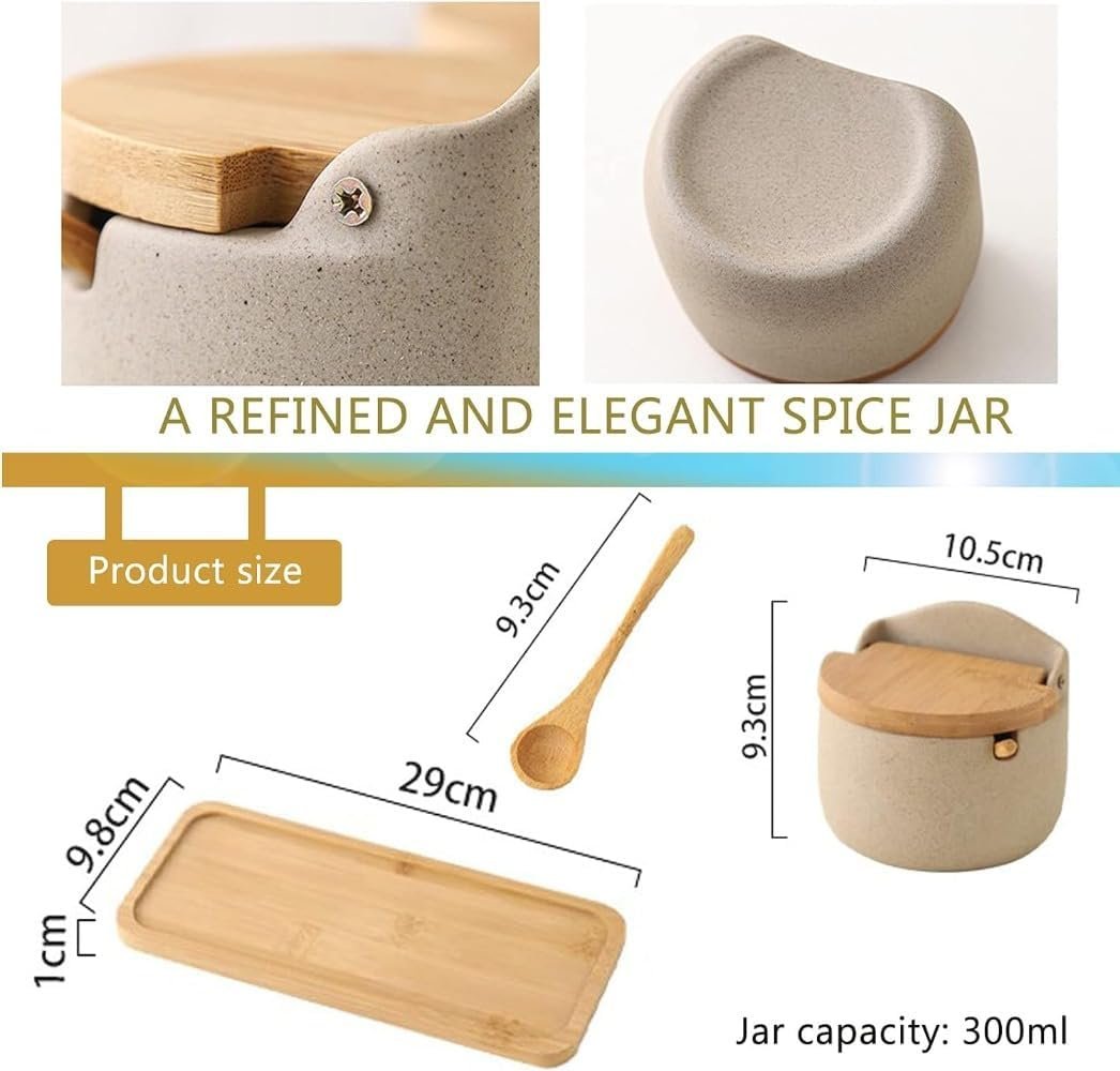Ceramic Spice Jar - Condiment Jar with Lid and Spoon - Salt and Sugar Container Set for Kitchen - Stylish and Functional Kitchen Counter Accessories - 2 Pieces - Image 2
