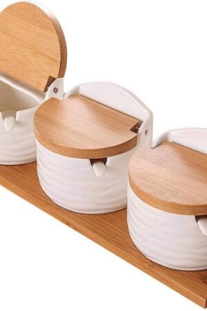 Ceramics Storage Jar Porcelain Condiment Jar Spice Container with with Flip Lid and Spoon - Best Creative Seasoning Box for Your Home, Kitchen, Counter (3)
