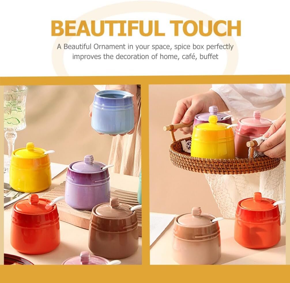1set Ceramic Spice Jar with Spoon Multifunctional Seasoning Storage Container for Salt Sugar and Spices Kitchen Condiment Canister Accent - Image 2