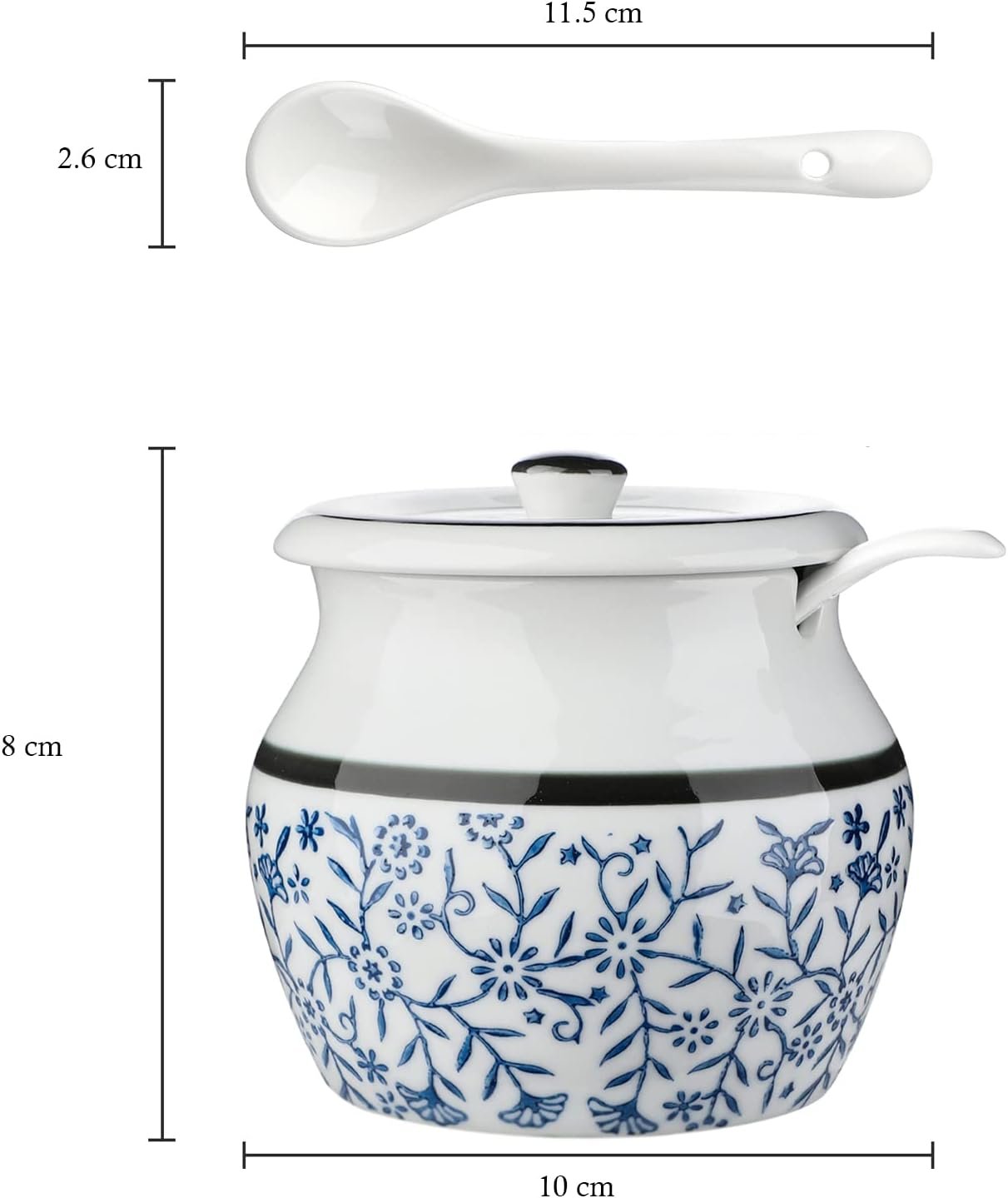 Ceramic Salt Cellar with Lid and Spoon, Salt and Pepper Bowls Set of 2 Porcelain Condiment Jars Spice Container Salt Spice Seasoning Box (Pattern 1#) - Image 2
