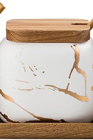 Ceramic Spice Jars Porcelain Condiment Jars Set Marble Ceramic Seasoning Box 3pcs Condiment Pots for salt, sugar, pepper Kitchen Ceramic Seasoning Condiment Jar Set