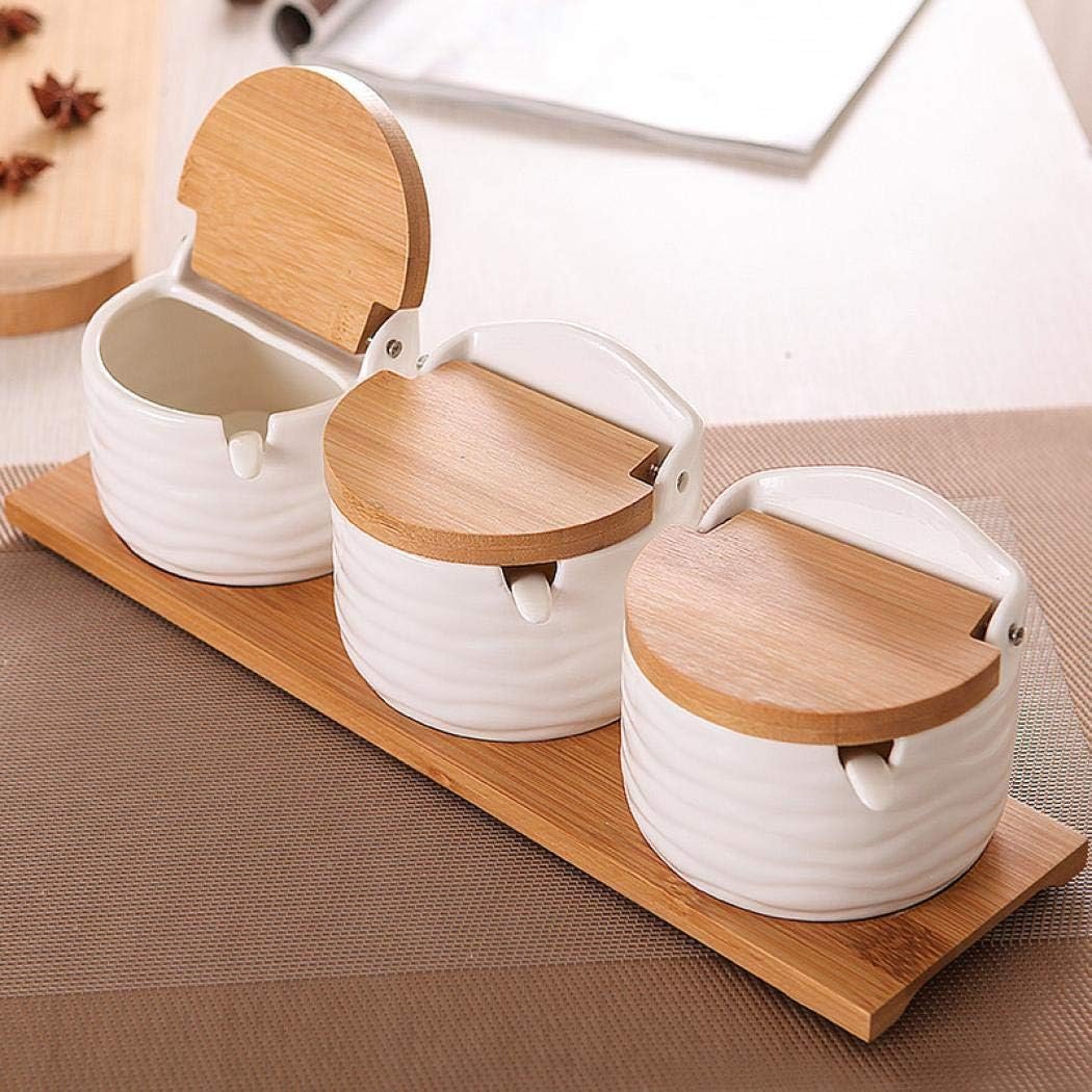 Ceramics Storage Jar Porcelain Condiment Jar Spice Container with with Flip Lid and Spoon - Best Creative Seasoning Box for Your Home, Kitchen, Counter (3) - Image 2